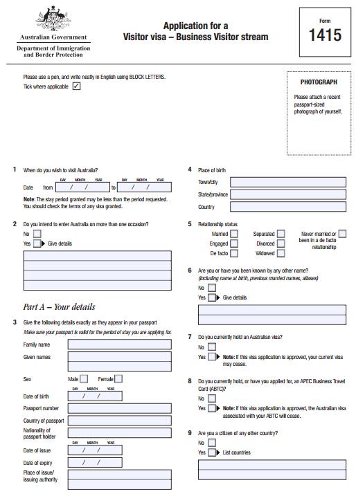澳大利亚1415表格-商务访客