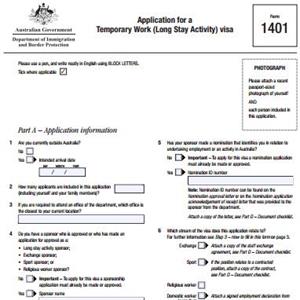 澳大利亚1401申请表- 401类别签证