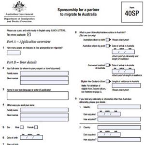 40SP表格-伴侣移民澳大利亚担保人表(300/309/100类别)