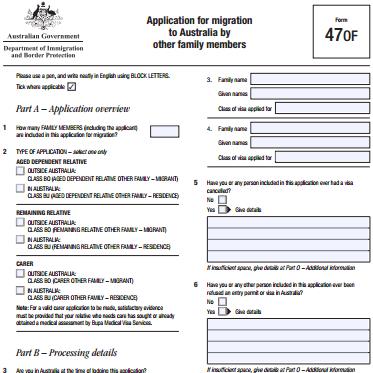 47OF表格–澳大利亚其他家庭成员移民申请表