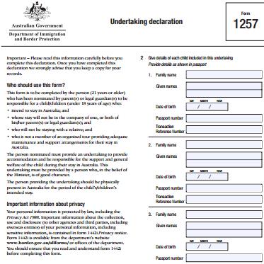 1257表格-澳大利亚签证担保声明